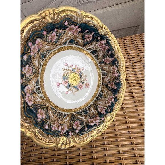 Vintage 40's Nippon Porcelain Bowl Gold Beading Pink Flowers 10" - Picture 3 of 16